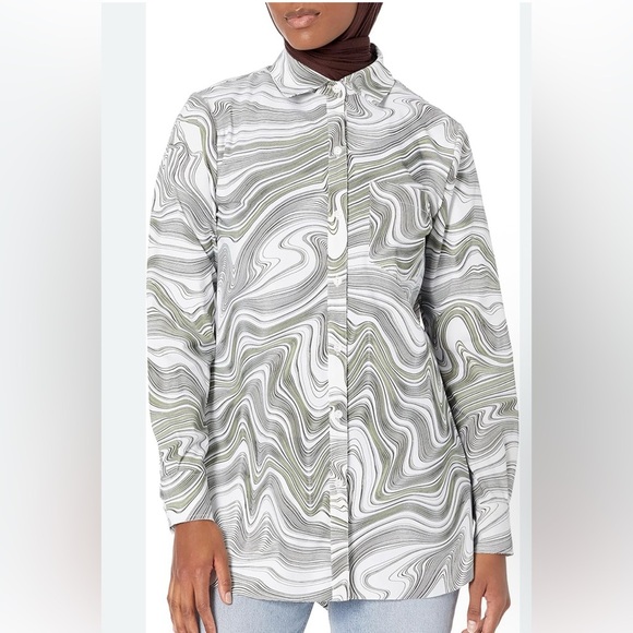 Lysse Schiffer Long Sleeve Button Down Shirt size Small Stretch Tunic Pocket - Picture 1 of 7